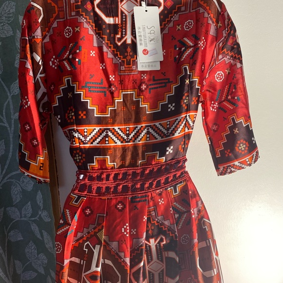 Silky Long Red Silk Cut Out Dress - Picture 5 of 6